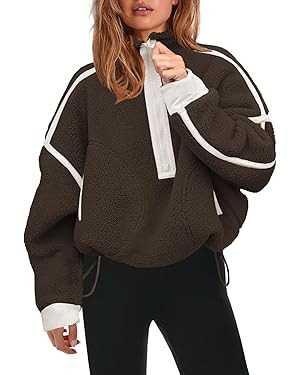 Panadila Womens Half Zip Sherpa Fleece Pullover Soft Oversized Sweatshirt with Pockets Warm Fuzzy... | Amazon (US)