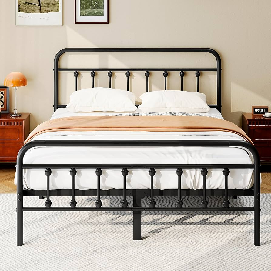 Full Size Metal Platform Bed Frame/Victorian Style Headboard and Footboard/Steel Slat Support/Eas... | Amazon (US)