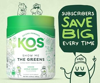 KOS USDA Organic Super Greens Powder - Plant Based Algae Superfood Blend with Spirulina, Chlorell... | Amazon (US)