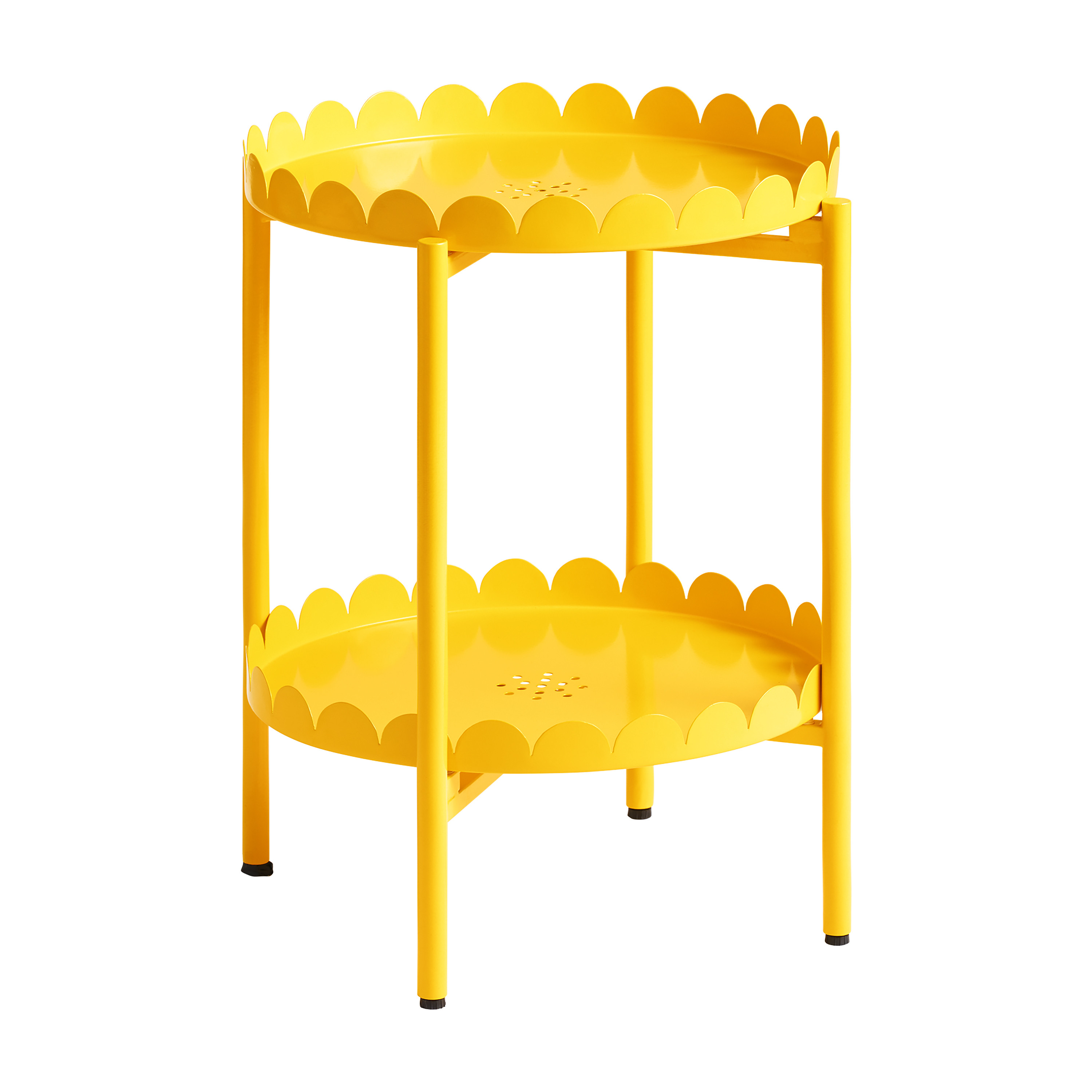 Christine Round Yellow Scalloped Outdoor Side Table with Shelf | World Market