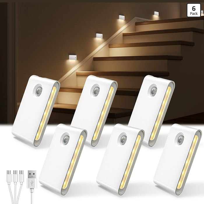EZVALO 6 Pack Motion Sensor Night Lights, Sync LED Stair Lights Indoor, 1500mAh Rechargeable, Mag... | Amazon (US)