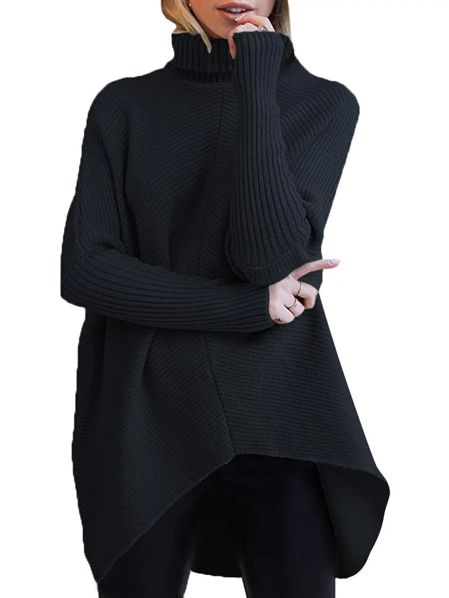 Fantaslook Oversized Turtleneck Sweater for Women Asymmetric Hem Pullover Sweaters Top | Walmart (US)