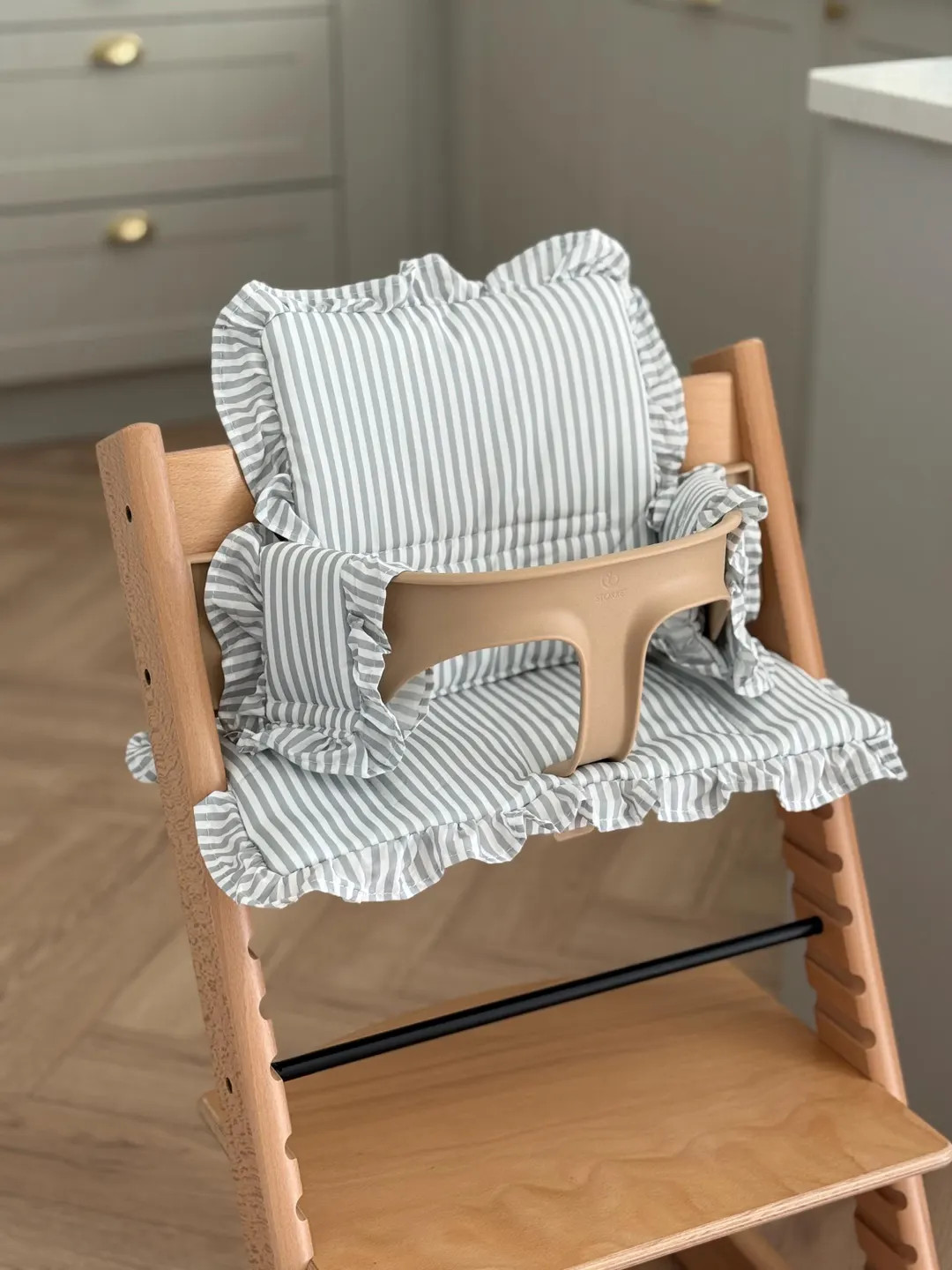 Sage Stripe Cushion for Stokke Tripp Trap | Ruffle Highchair Cushion - Etsy | Etsy (Global)
