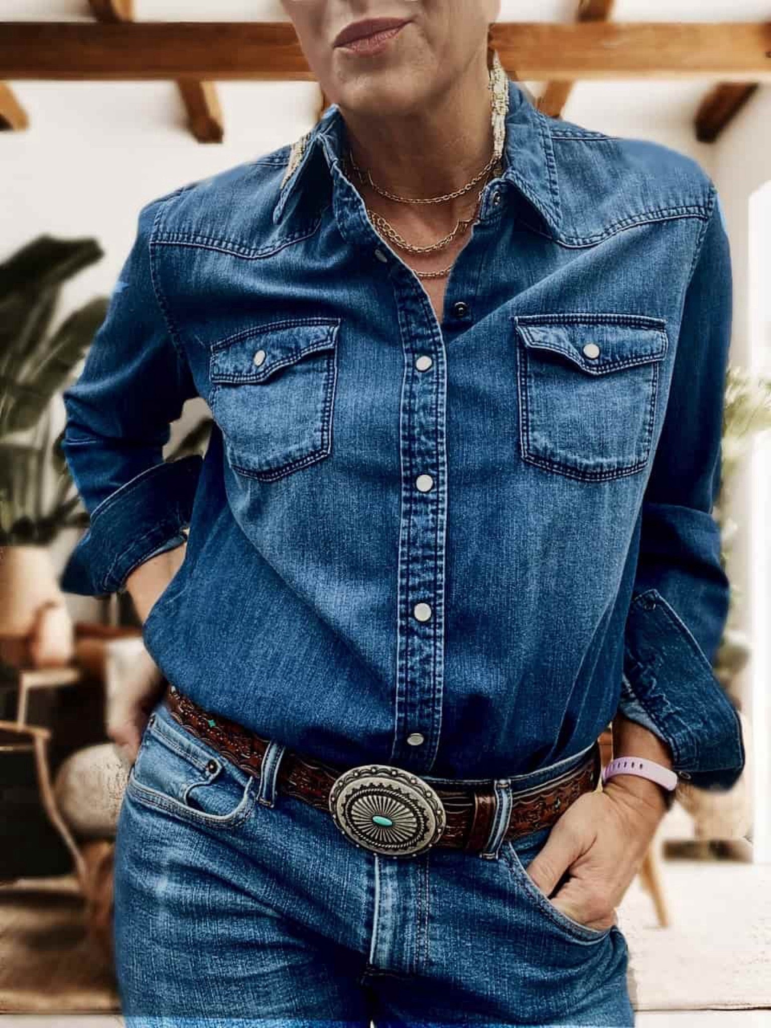 The Texas Tuxedo - a time-honored, double denim Western classic! This is the Karina denim Western shirt from HFmercantile.com, an Ariat belt, and thrifted Levi’s 501 jeans.

#LTKstyletip #LTKmidsize #LTKover40