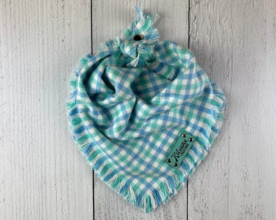 Sea Glass Dog Bandana (Summer Outfit, Beach Season, Ocean Green and Blue Checkered Plaid Flannel,... | Etsy (Global)