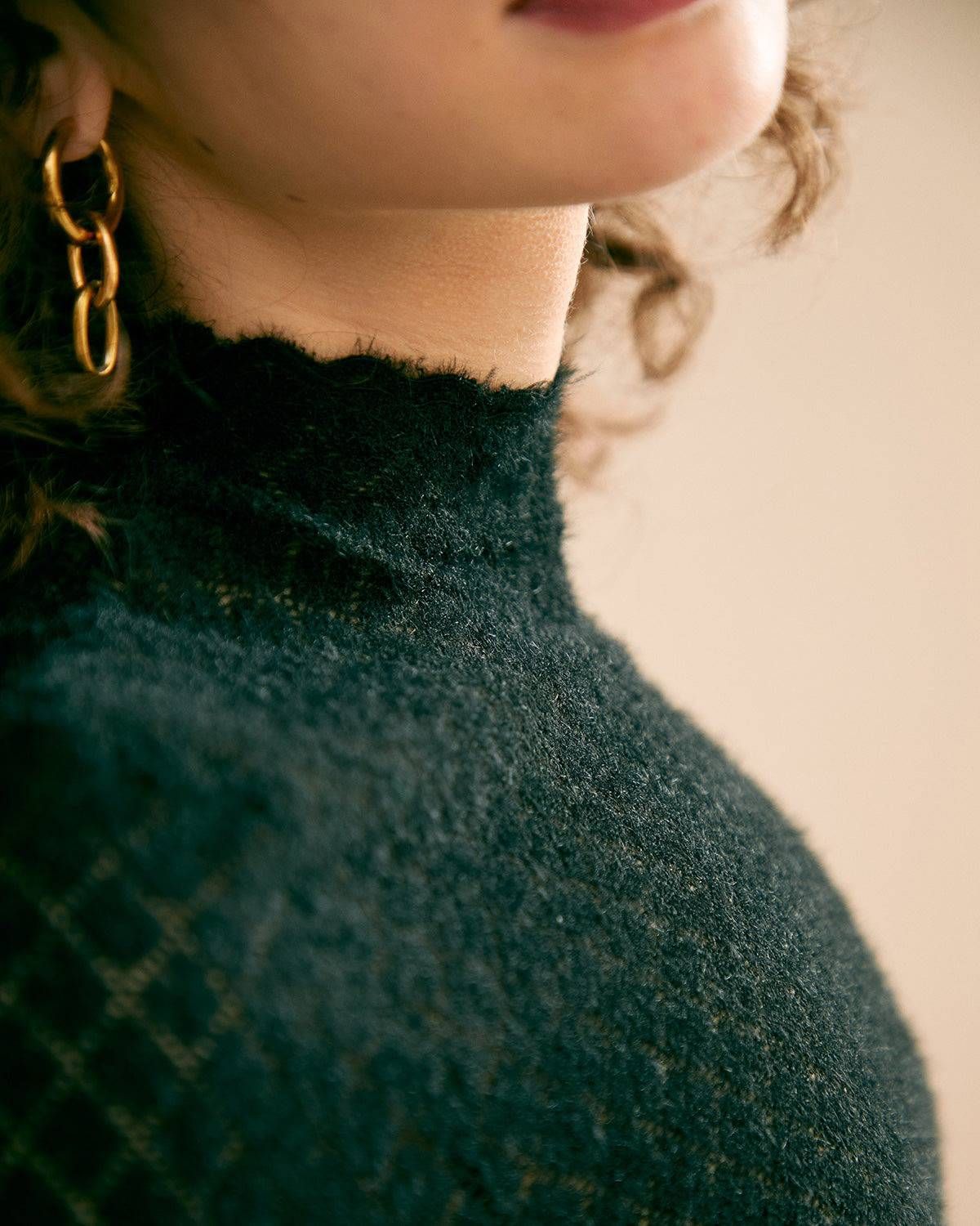 The Floral See Through Knitwear - Women's Long Sleeve Stylish High Neck Knitwear, Black See Throu... | rihoas.com