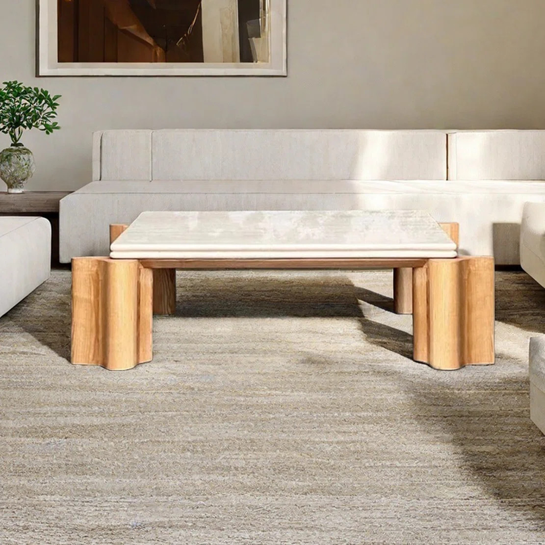 Square solid wood hole stone tea table living room | Wayfair North America