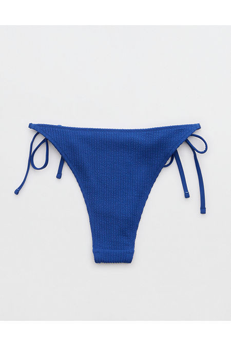 Aerie Crinkle Cheekiest Tie Bikini Bottom Women's Anniversary Blue XS | American Eagle Outfitters (US & CA)