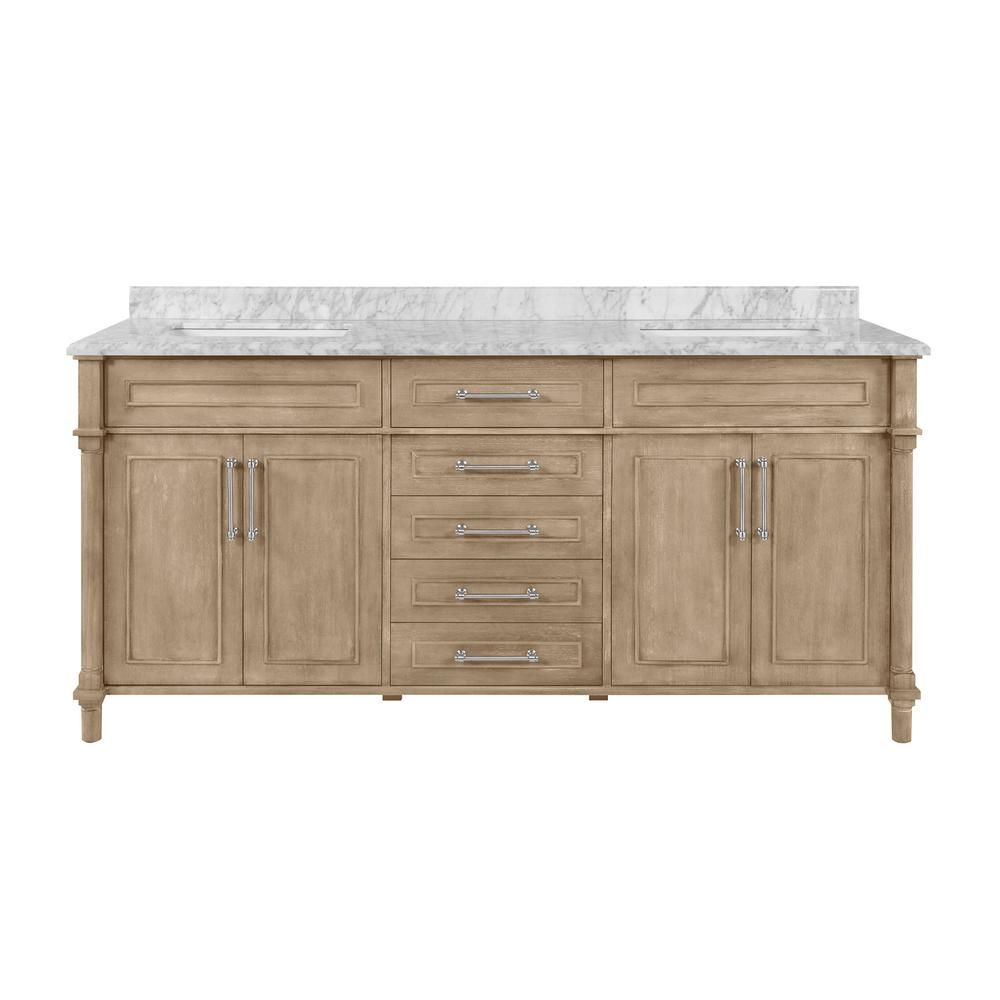 Home Decorators Collection Aberdeen 72 in. x 22 in. D Bath Vanity in Antique Oak with Carrara Mar... | The Home Depot