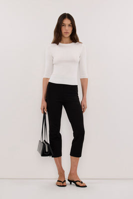 SILVIA WHITE 3/4 SLEEVE KNIT TEE | DISSH