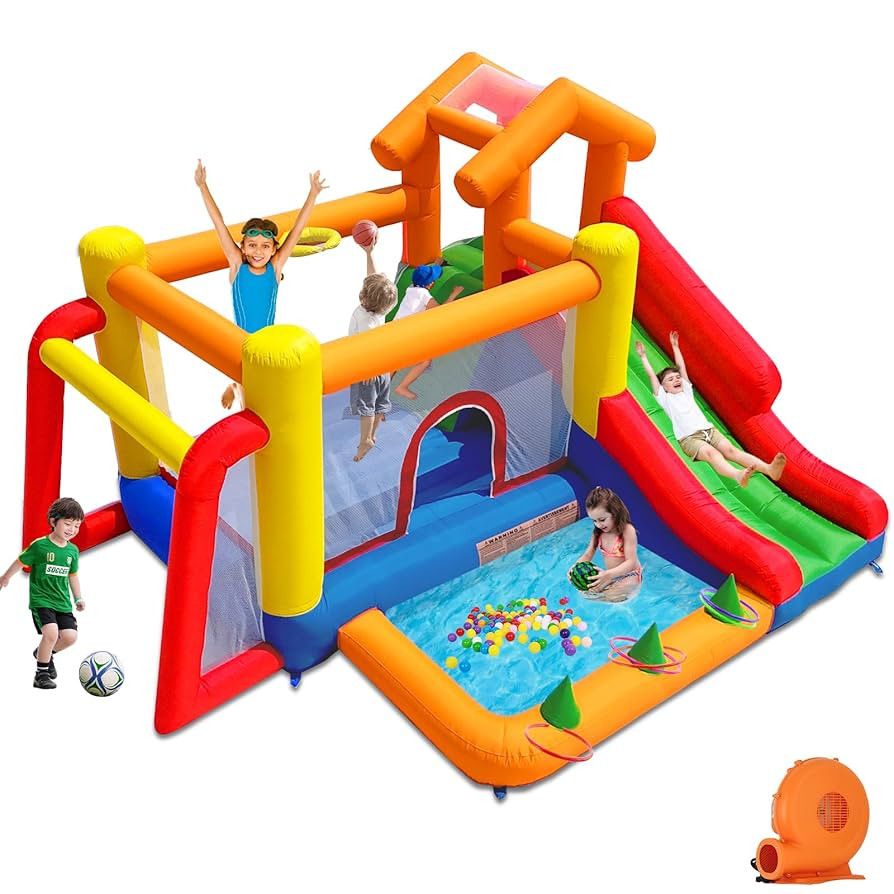 Baralir 7-in-1 Bounce House for Kids 3–10, Bouncy Castle with Long Slide, Kiddie Pool (Ball Pit... | Amazon (US)
