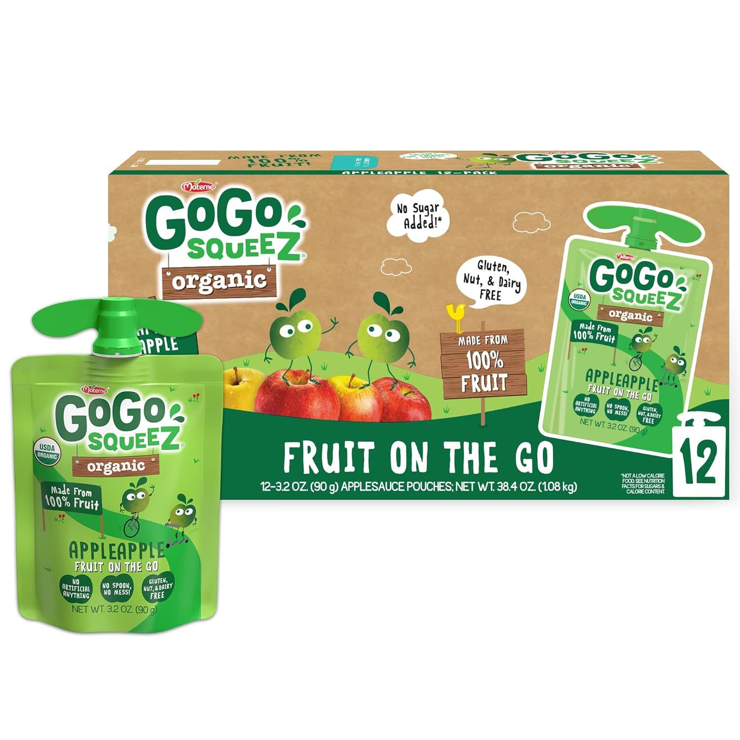 GoGo squeeZ Fruit on the Go Organic, Apple Apple, 3.2 oz (Pack of 12), Unsweetened Organic Fruit ... | Amazon (US)