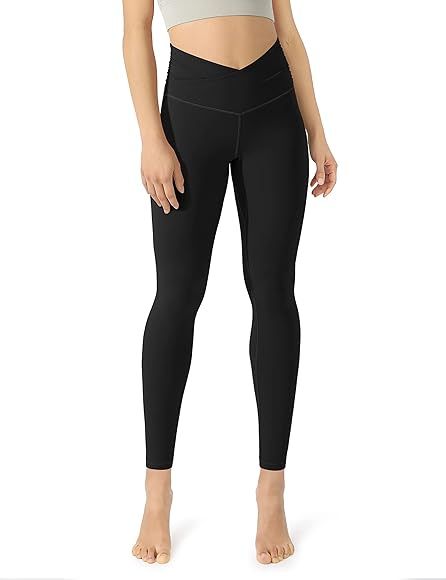 ODODOS Women's Cross Waist Yoga Leggings with Inner Pocket, Sports Gym Workout Running Pants -Ins... | Amazon (US)