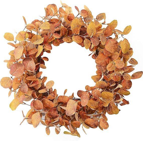 YNYLCHMX 18" Fall Wreaths for Front Door, Artificial Wreath Eucalyptus Leaves Modern Farmhouse Wr... | Amazon (US)