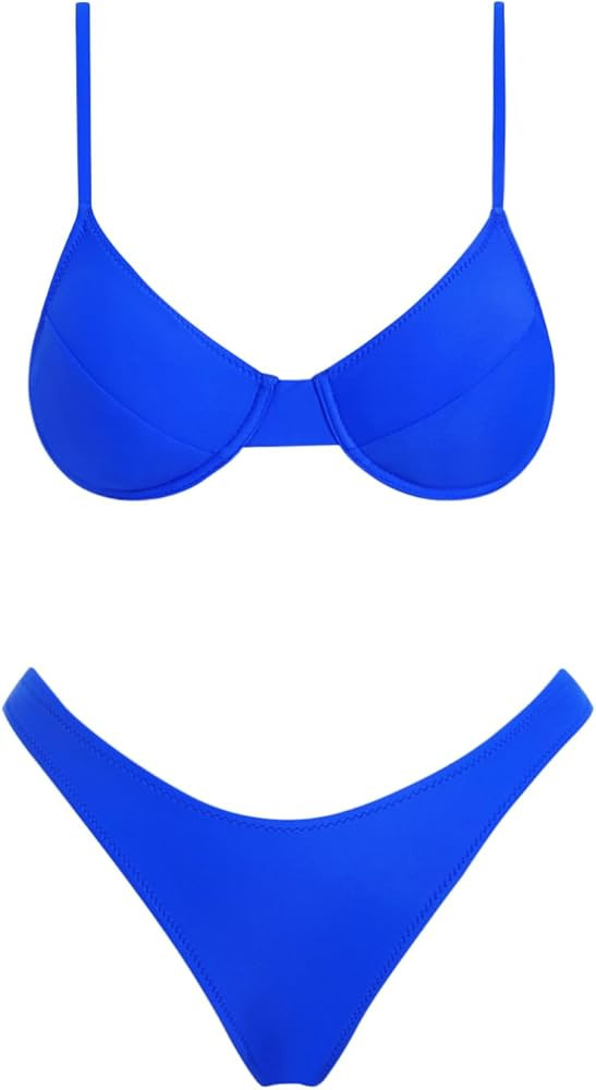 VOLAFA Women's Triangle Bikini Set Textured Frilled Smocked Ruched Push Up Swimsuit Two Piece Bat... | Amazon (US)