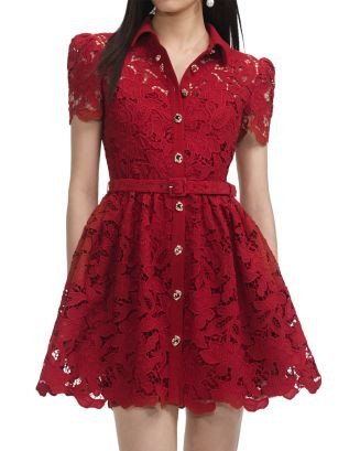 Burgundy Lace Collared Mini Dress | Bloomingdale's (US)