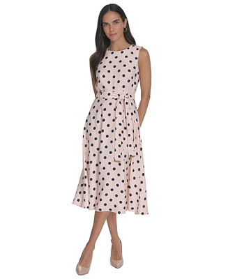 Women's Printed Jewel-Neck Tie-Waist Dress | Macy's