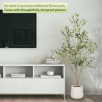 Olive Trees Artificial Indoor, 5FT Tall Faux Olive Tree with White Tall Planter, Artificial Plant... | Amazon (US)