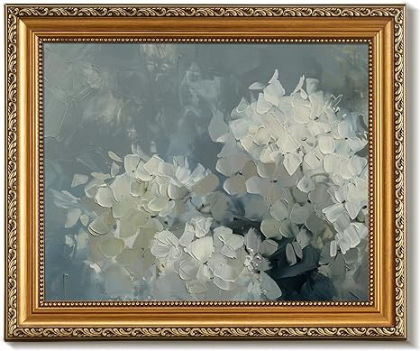 uniro Vintage Gold Framed Wall Art for Home Decor, Retro Blue Hydrangea Flower Canvas Art Prints ... | Amazon (US)