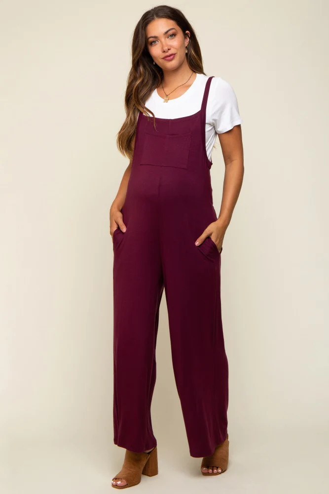 Burgundy Sleeveless Pocketed Wide Leg Maternity Jumpsuit | PinkBlush Maternity