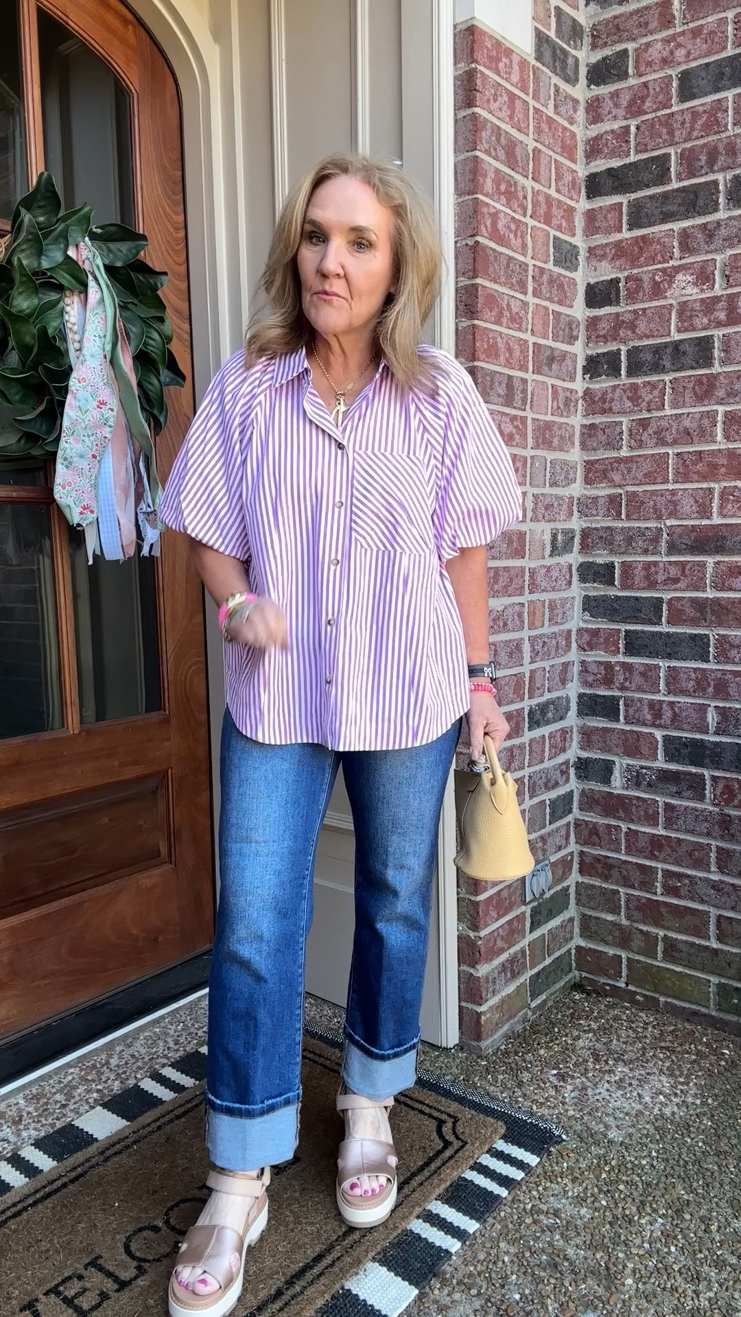 New shop Avara. 15% off with code NANETTE15

Blouse size medium it does run big. But that’s the style 
Jeans size 29. You can adjust the width of the cuff. 

Sandals are super sturdy and comfy. Highly recommend! 

Spring tops striped top Easter 

#LTKFindsUnder100 #LTKWatchNow #LTKOver40