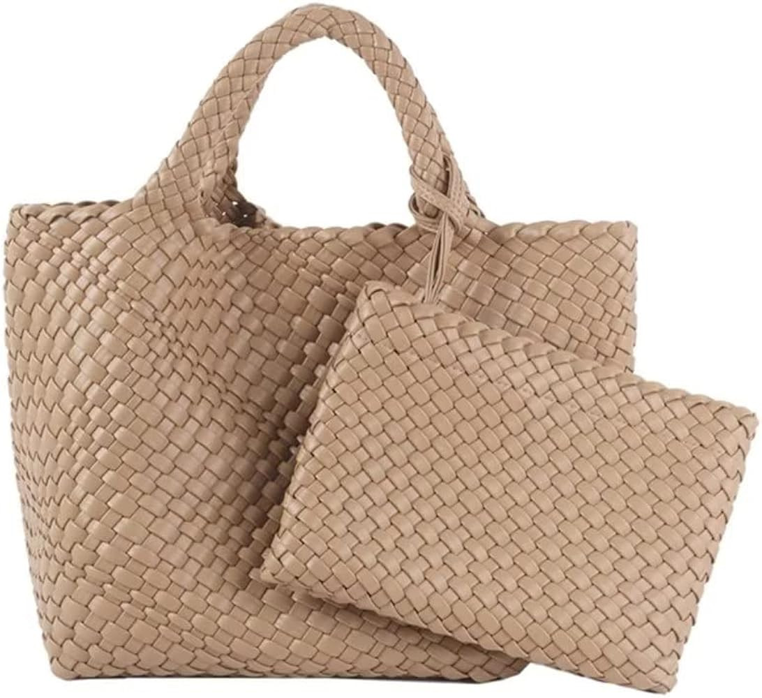 Women Leather Hand-Woven Tote Handbag Fashion Shoulder Top-handle Bag Large Capacity Underarm Bag wi | Amazon (US)
