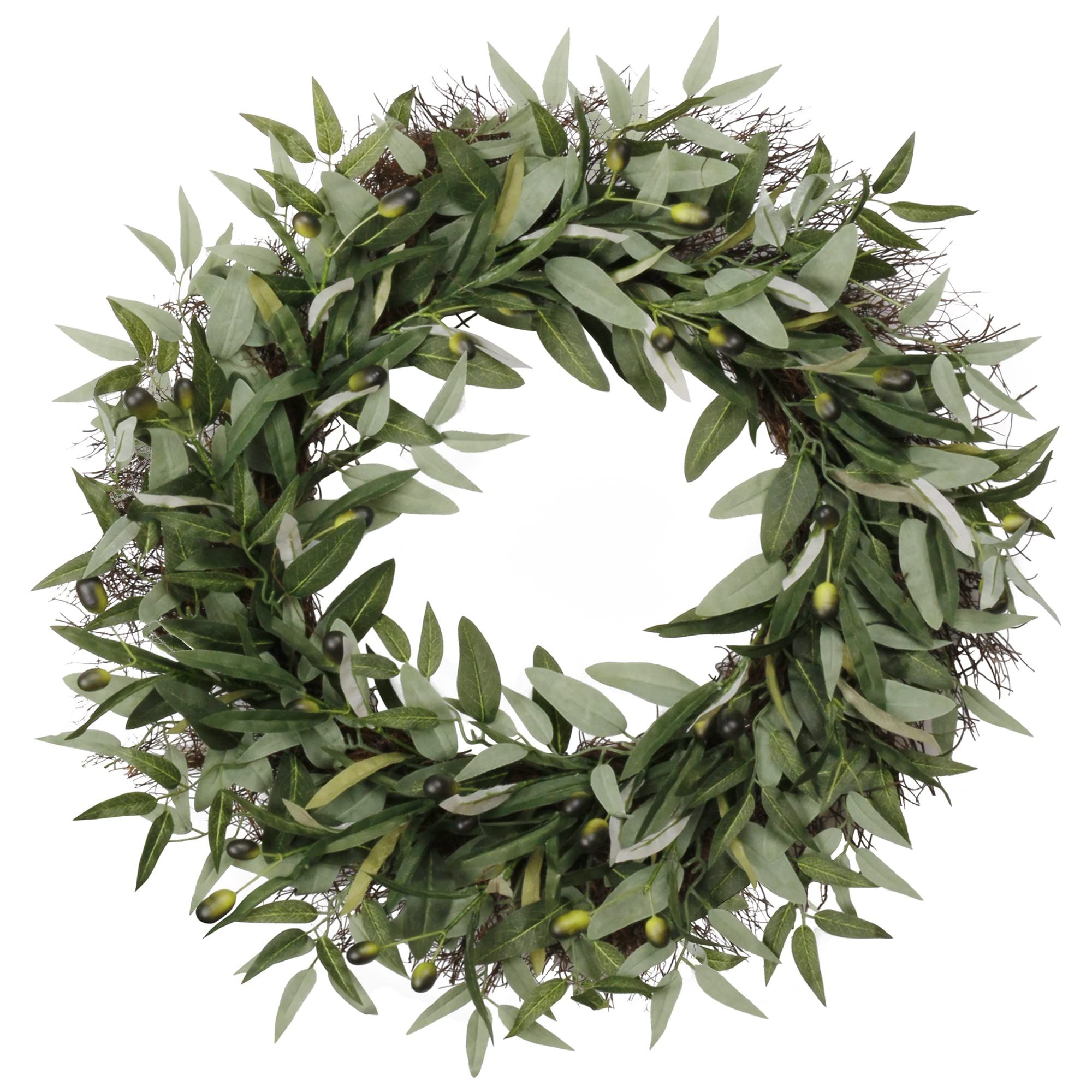 SOFTFLAME 24 inch Artificial Wreath Green Leaves Wreath Olive Branch Greenery Wreath, Perfect for... | Amazon (US)