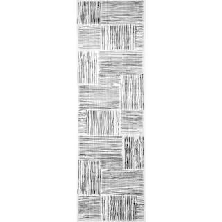 Soraya Striped Tiles Light Gray 2 ft. x 8 ft. Indoor Runner Rug | The Home Depot