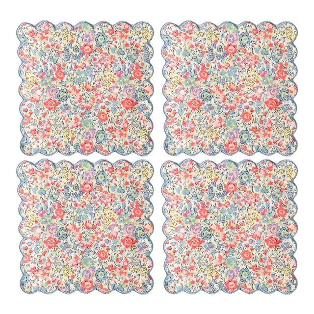 Liberty of London Scalloped Cocktail Napkins Emma & Georginia with Baby Blue Trim - Set of 4 | Chairish