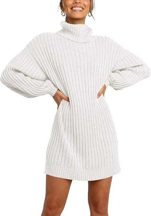 ANRABESS Women Oversized Cowl Neck Fall Long Sleeve Sweater Dress | Amazon (US)