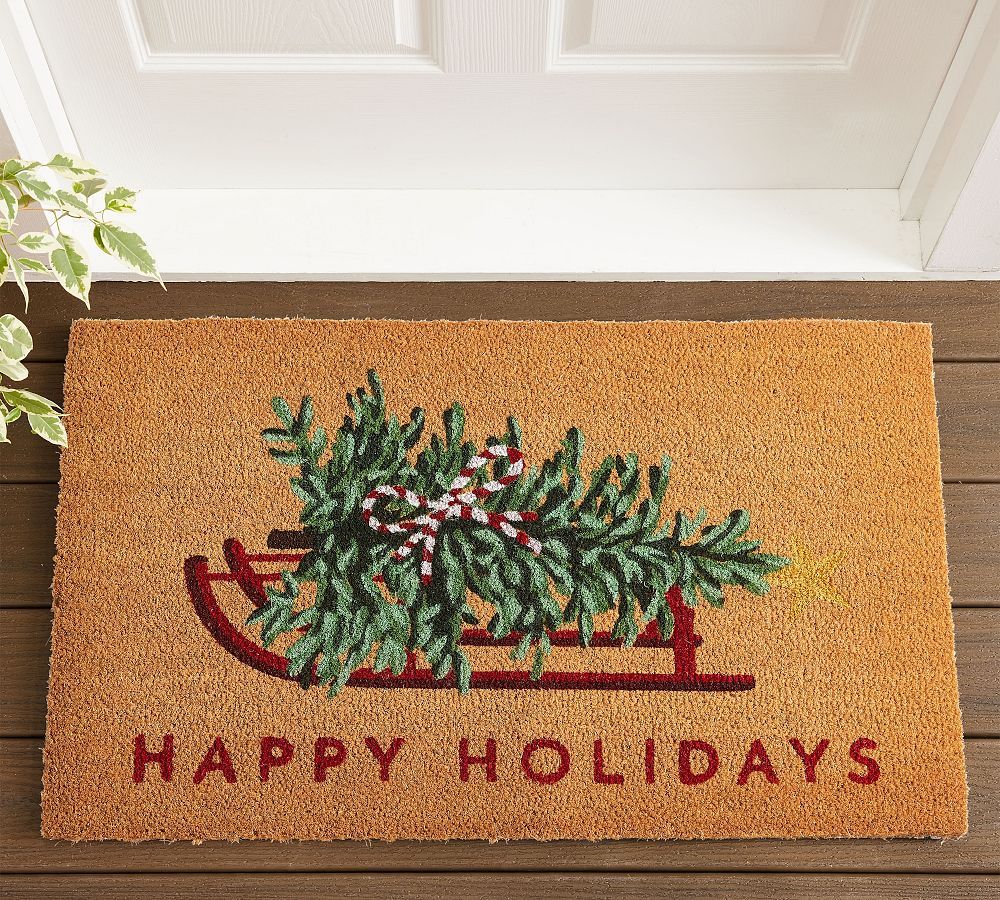Happy Holidays Sled Doormat | Pottery Barn (US)