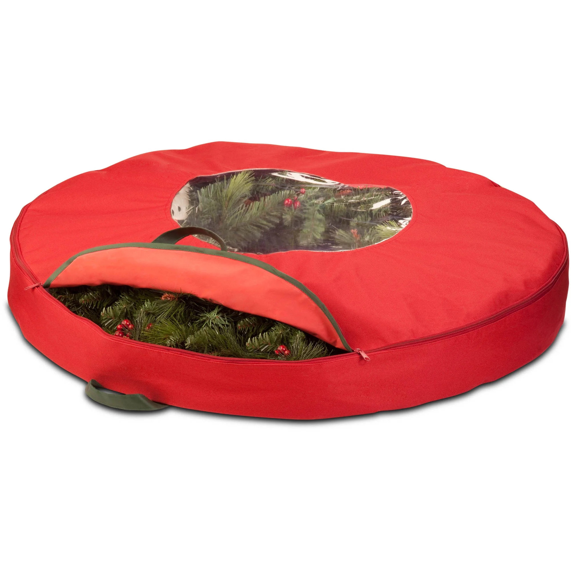 Honey Can Do 36" Canvas Wreath Storage Bag with Easy-Open Zipper, Green/Red | Walmart (US)