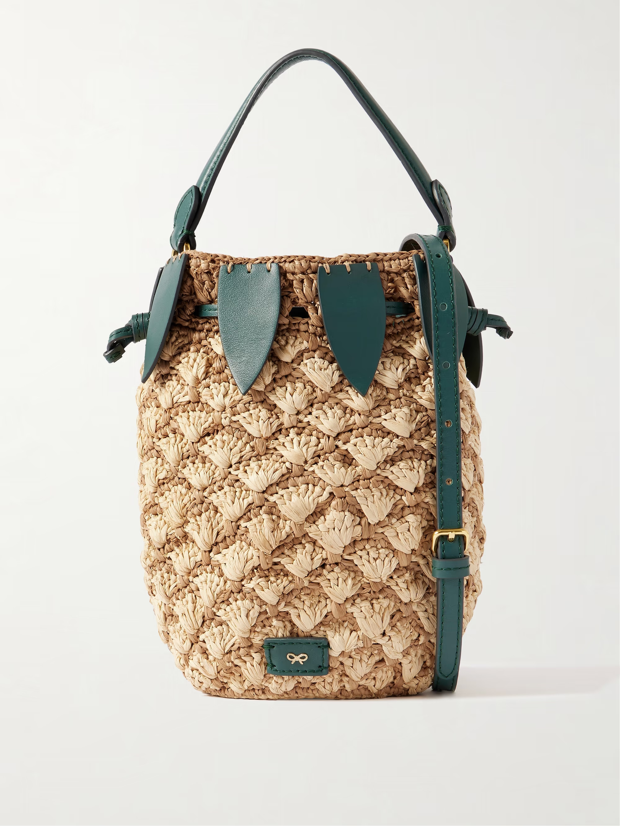 Pineapple leather-trimmed raffia bucket bag | NET-A-PORTER (US)