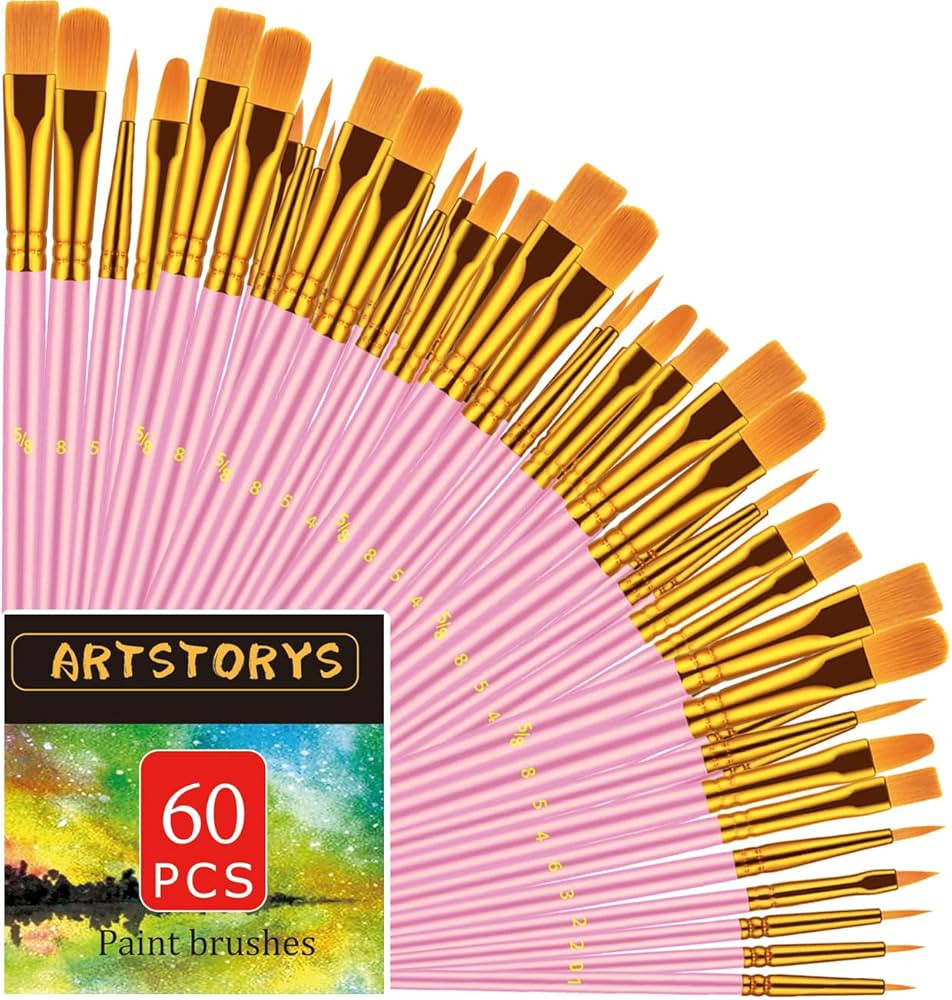 Paint Brushes Set, 60 Pcs Paint Brushes for Acrylic Painting, Oil Watercolor Acrylic Paint Brush,... | Amazon (US)