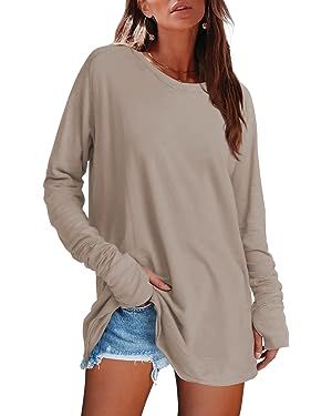 SENSERISE Womens Long Sleeve Tops Oversized T Shirts Tunic Tops to Wear With Leggings Crewneck B... | Amazon (US)