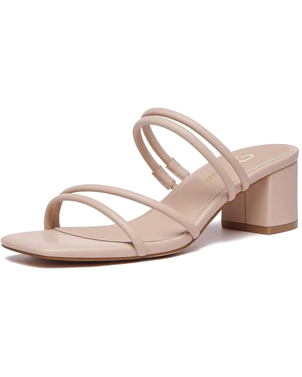 Athlefit Women's Strappy Block Chunky Heels Fashion Square Open Toe Slip On Heeled Sandals | Amazon (US)