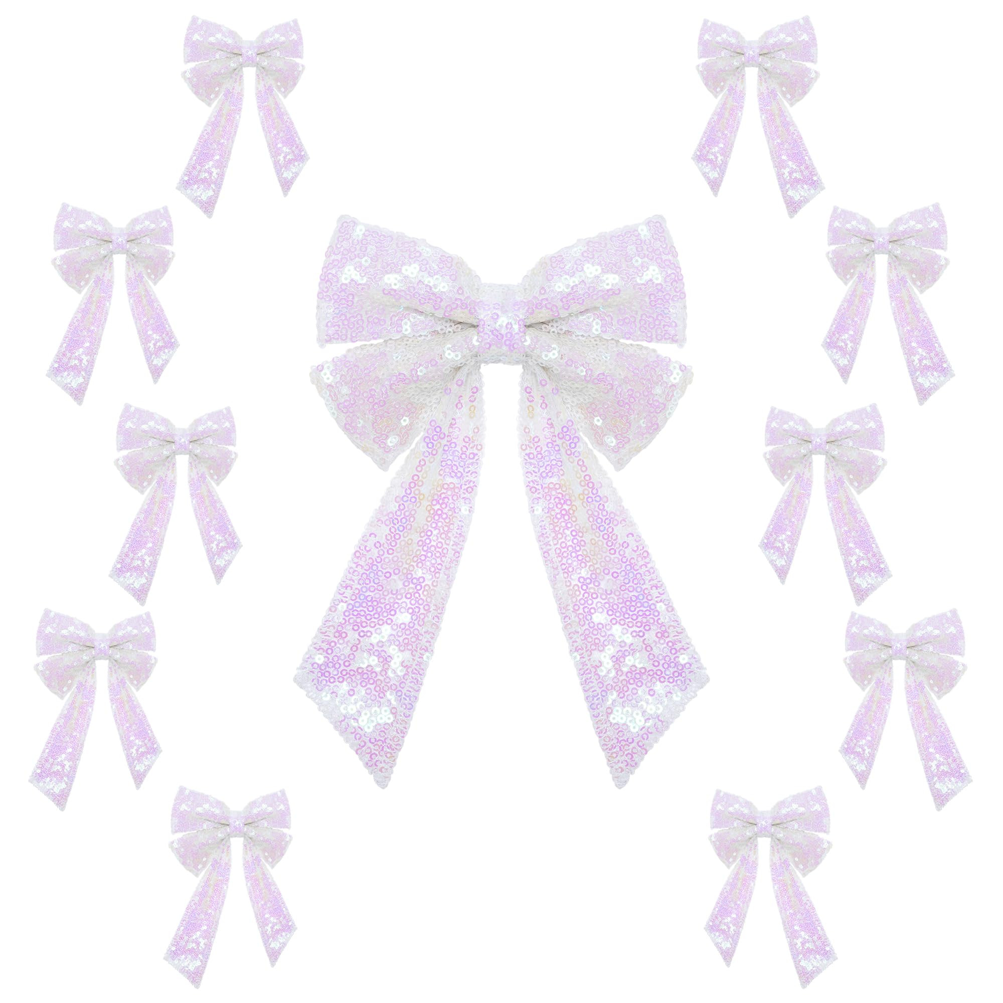 PartyDelight Bow Decor Iridescent White 10Pcs Sequin Christmas Tree Bows 6x8Inch Ribbon Tie for X... | Amazon (US)