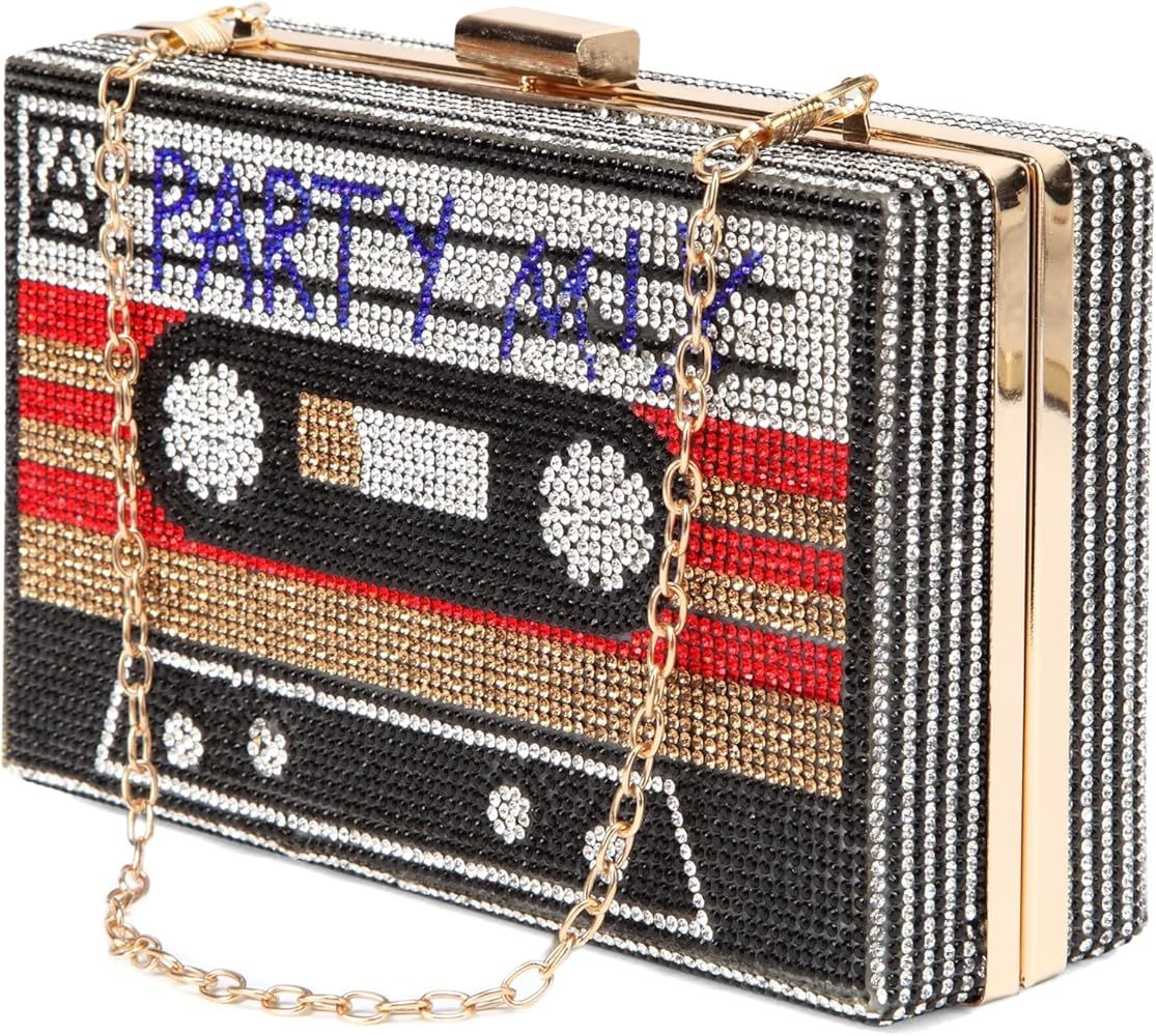 Renabro Women Retro Radio Shape Crossbody Bag Rhinestone Metal Vintage Evening Clutch Purses | Amazon (US)