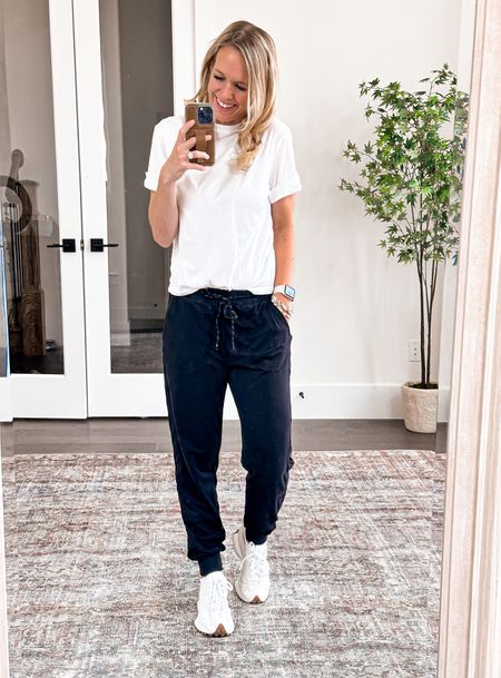 Love these joggers! They will be part of the NSale - wear true size for fitted look or one size up for looser. So comfortable! Styled with NSale New Balance sneakers, Target tshirt  

#LTKstyletip #LTKxPrimeDay #LTKxNSale