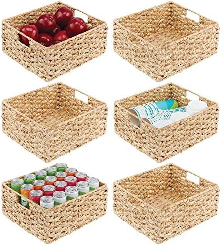 mDesign Water Hyacinth Braided Weave Pantry Basket Storage Organizer Bin for Kitchen, Pantry, Cab... | Amazon (US)
