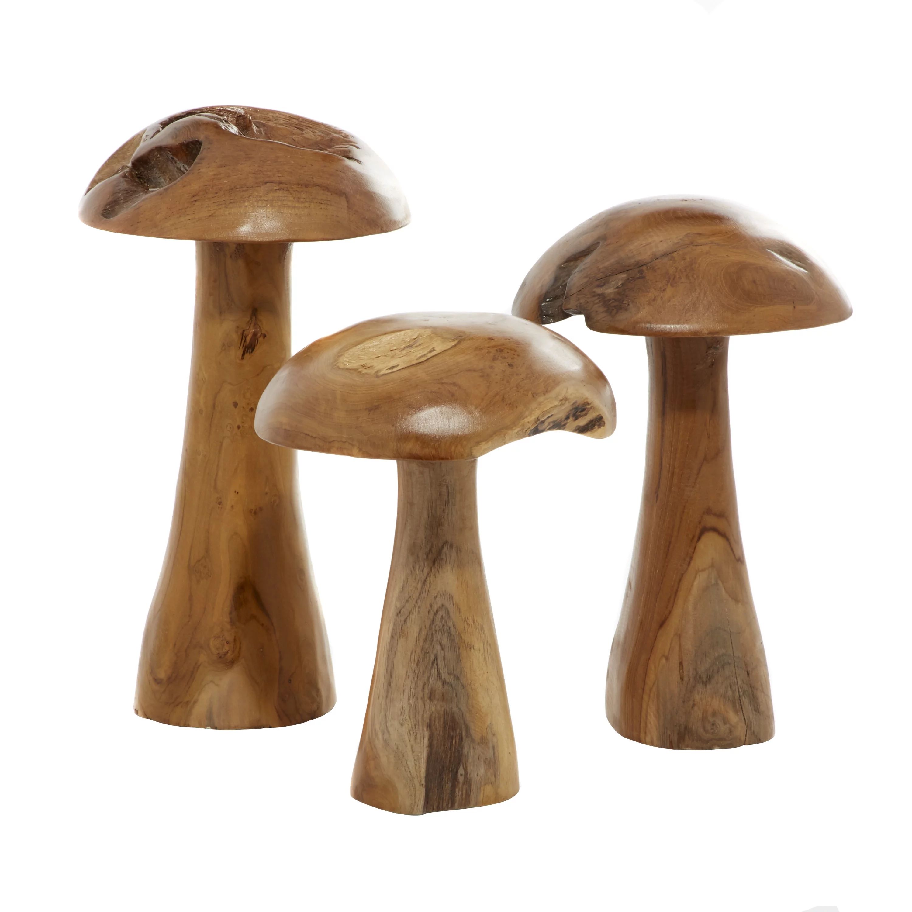 DecMode Contemporary Brown Wood Mushroom Sculpture with Golden Brown/Beige Finish, Set of 3 16", ... | Walmart (US)