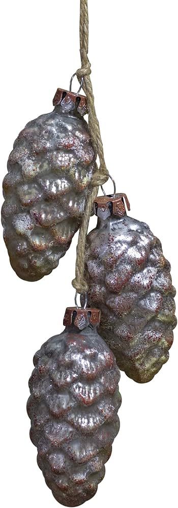 7" Rust and Silver Pinecone Glass Christmas Ornament | Amazon (US)