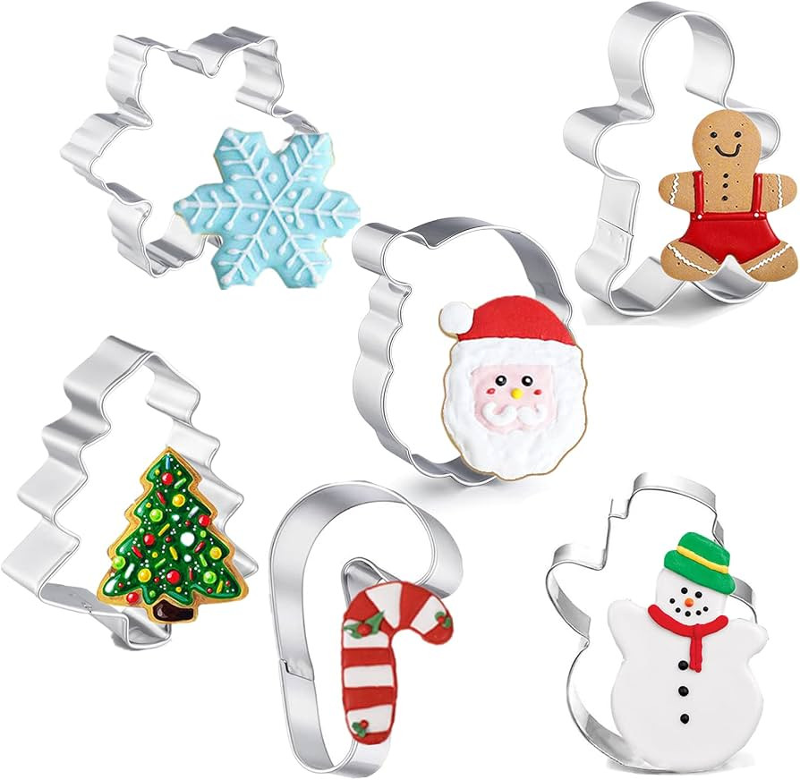 Christmas Cookie Cutters Set, 6 Pcs Holiday Cookie Cutters Biscuit Fondant Mold for Baking, Ginge... | Amazon (US)