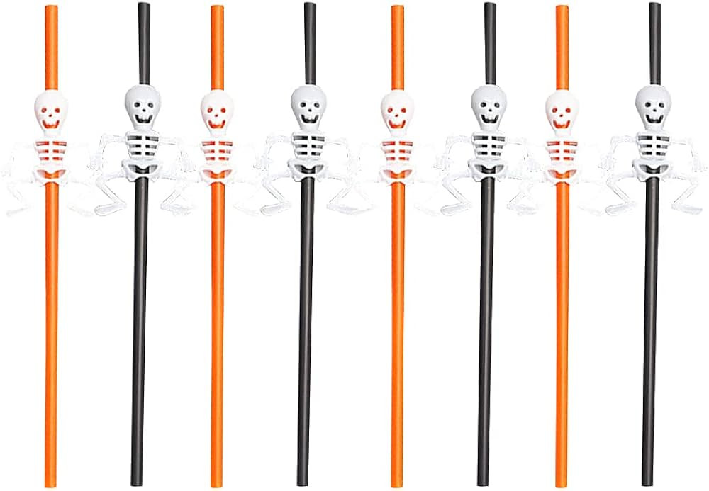 10 Pcs Halloween Skeleton Plastic Straws Drinking Straws Halloween Party Supplies Halloween Theme... | Amazon (US)
