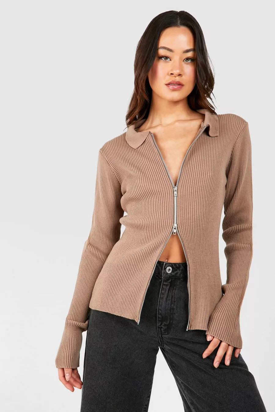 Tall Lightweight Knitted Zip Collar Cardigan | Boohoo.com (UK & IE)