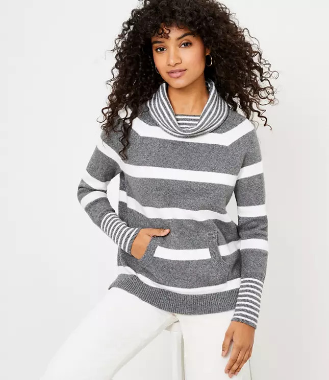 Striped Cowl Neck Pocket Sweater | LOFT