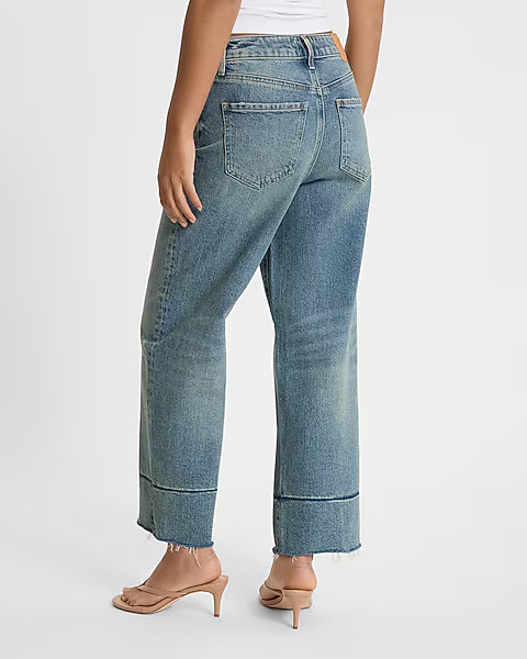 High Waisted Light Wash Tall Hem Relaxed Straight Ankle Jeans | Express
