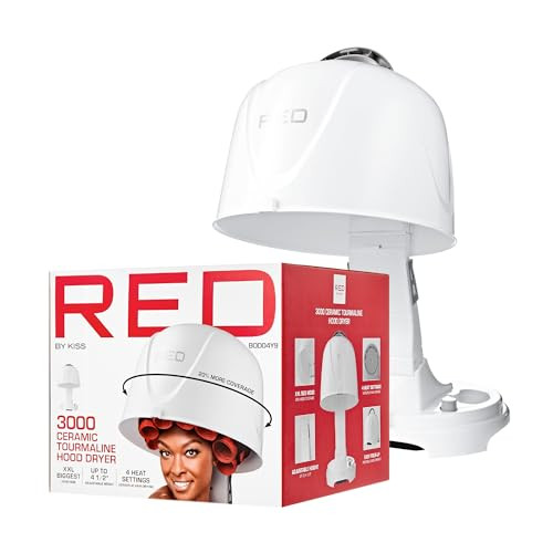 Red by Kiss 3000 Ceramic Tourmaline Professional Hood Dryer, 4 Heat Settings Blow Dryer for Home & Salon, Height Adjustable Convenient Big Hood Size Extra Coverage | Amazon (US)