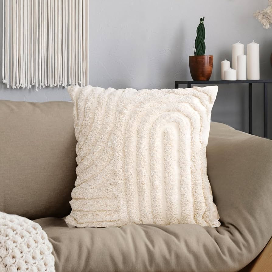 AELS Boho Decorative Textured Throw Pillow Covers 18x18, Modern Abstract Mid Century Rainbow Tuft... | Amazon (US)