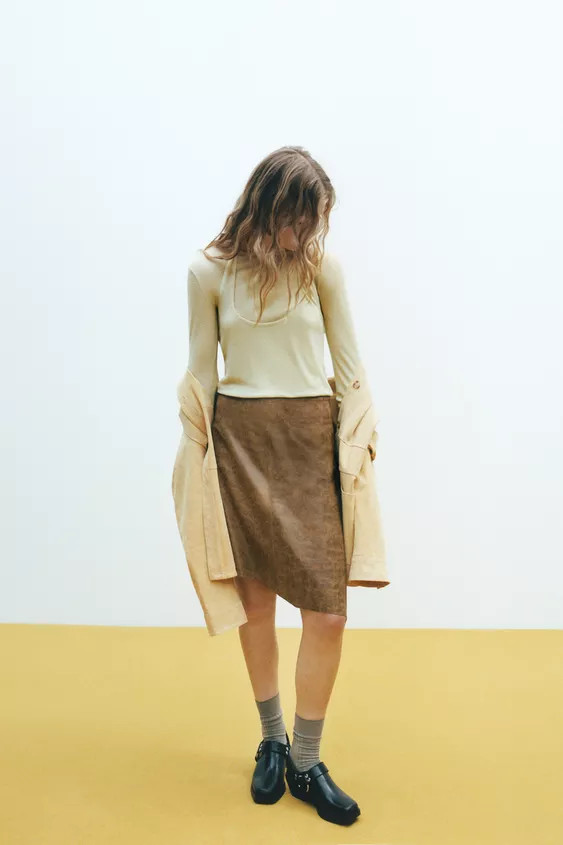ASYMMETRIC LEATHER MIDI SKIRT | Zara US